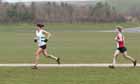 Winner Julie Briscoe (Wakefield) stretches away from Claire Martin (Telford) 35-39 age group, BMAF Cross Country, Herrington, Sunderland.